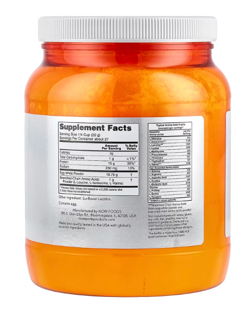 NOW Foods, Sports, חלבון חלבון ביצה עם חומצות אמינו מסועפות שרשרת, אבקת חלבון, ללא טעם, 544 גרם – תמונה 2